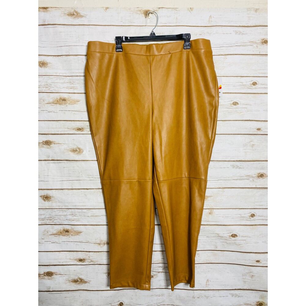 Sonoma Women's Denise Bidot Faux Leather Tapered Leg Pants Cognac Brown 1X